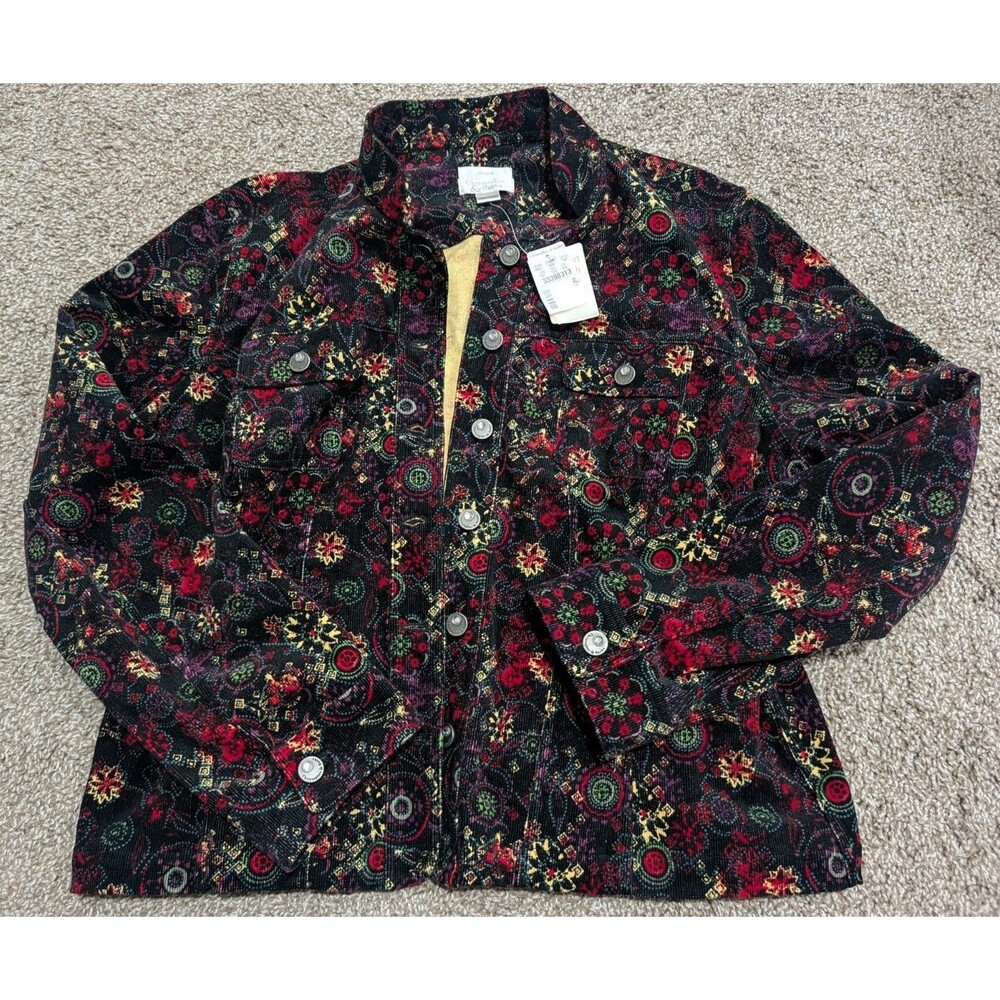 NWT Christopher & Banks Women’s XL Stretch Corduroy Jacket Floral Paisley Button
